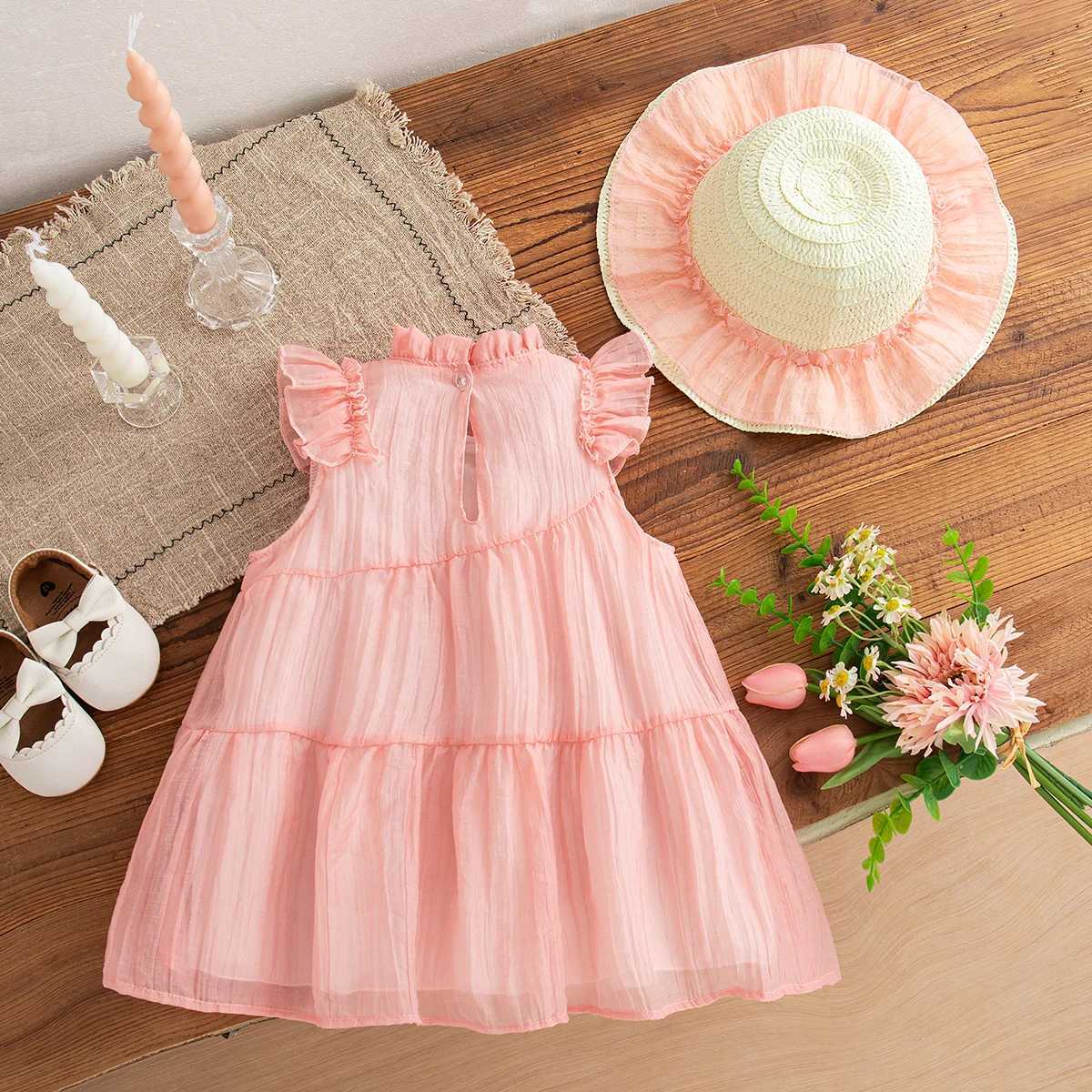 Baby Girl Dress Summer Solid Color Tulip Girl Dress Cute Bow Small Fly Sleeve Girl Princess Dress Baby Clothes Girl X250528