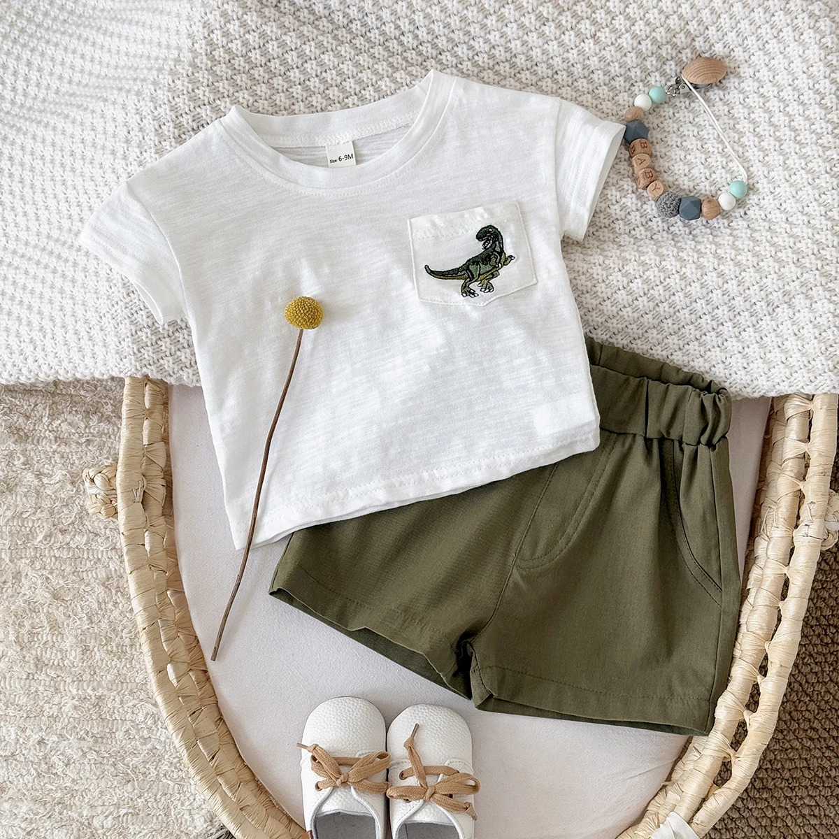 Baby Girls Boys Clothes Set Embroidery of Little Dinosaurs Casual Pure Cotton TshirtLoose Shorts born Summer Suit 250528