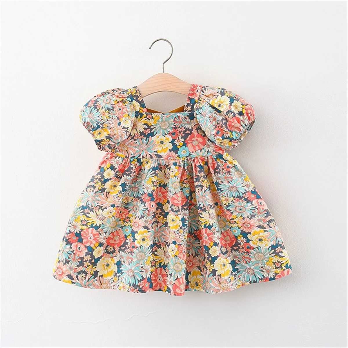 Baby Girl Beach Outfit Baby Sweet Floral Cross Over Short Sleeved Cotton Loose Fitting Dress For Summer Wear X250528