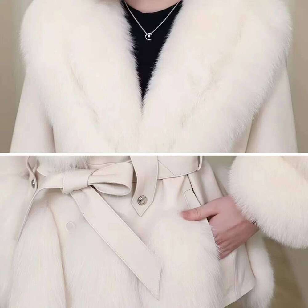 Faux Fur Coat for Women,Adjustable Waist Leather Jacket,Turn-down Collar, Thick Warm Clothes, High Quality, Autumn and Winter