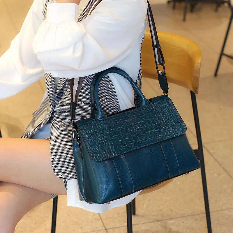 Genuine Leather Women's Handbag Cowhide Crocodile Print Shoulder 2025 New Design Tote Daily Crossbody Bag