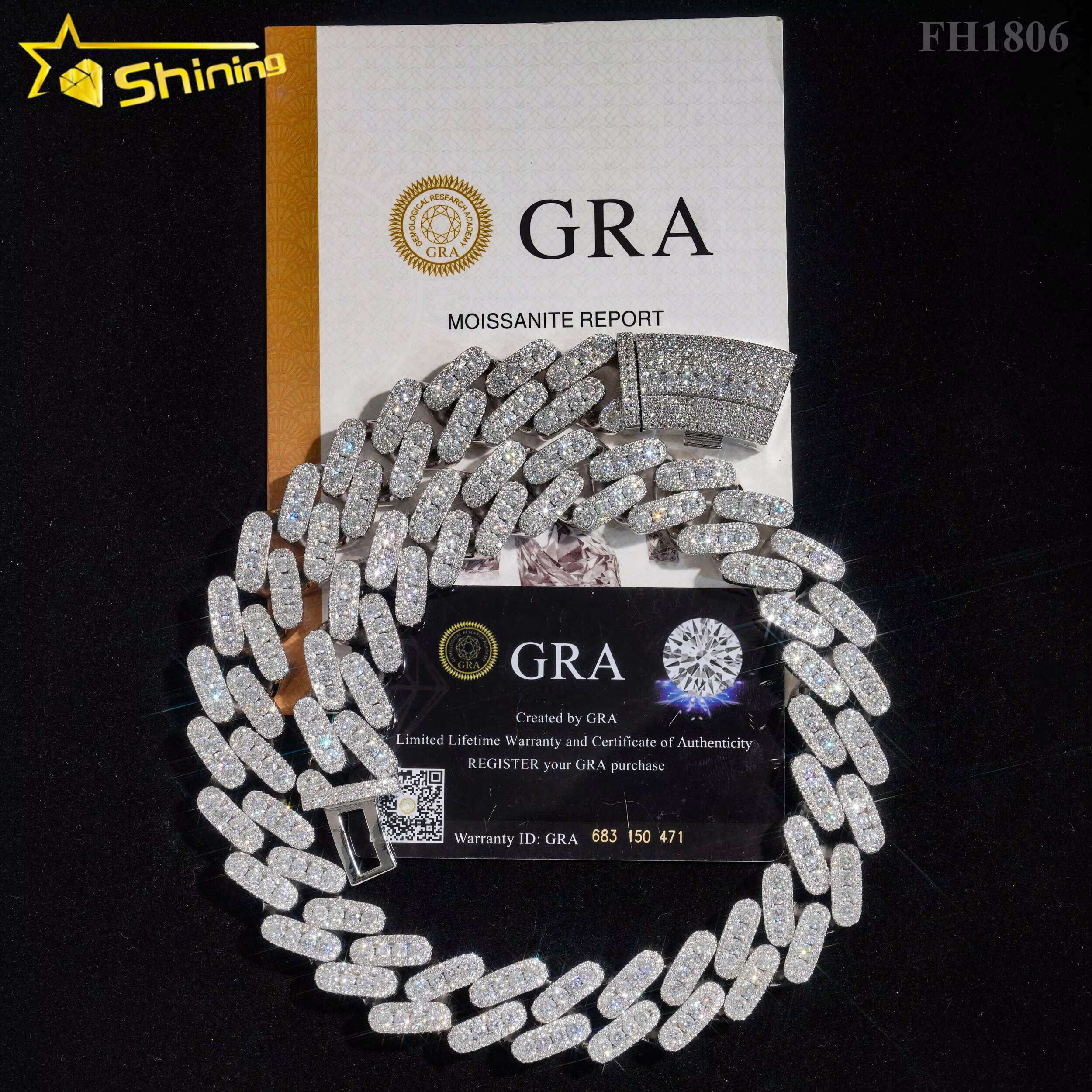 Pass Diamond Tester Fashion Jewelry Necklace Sterling Silver Wholesale Moissanite Cuban Link Chain