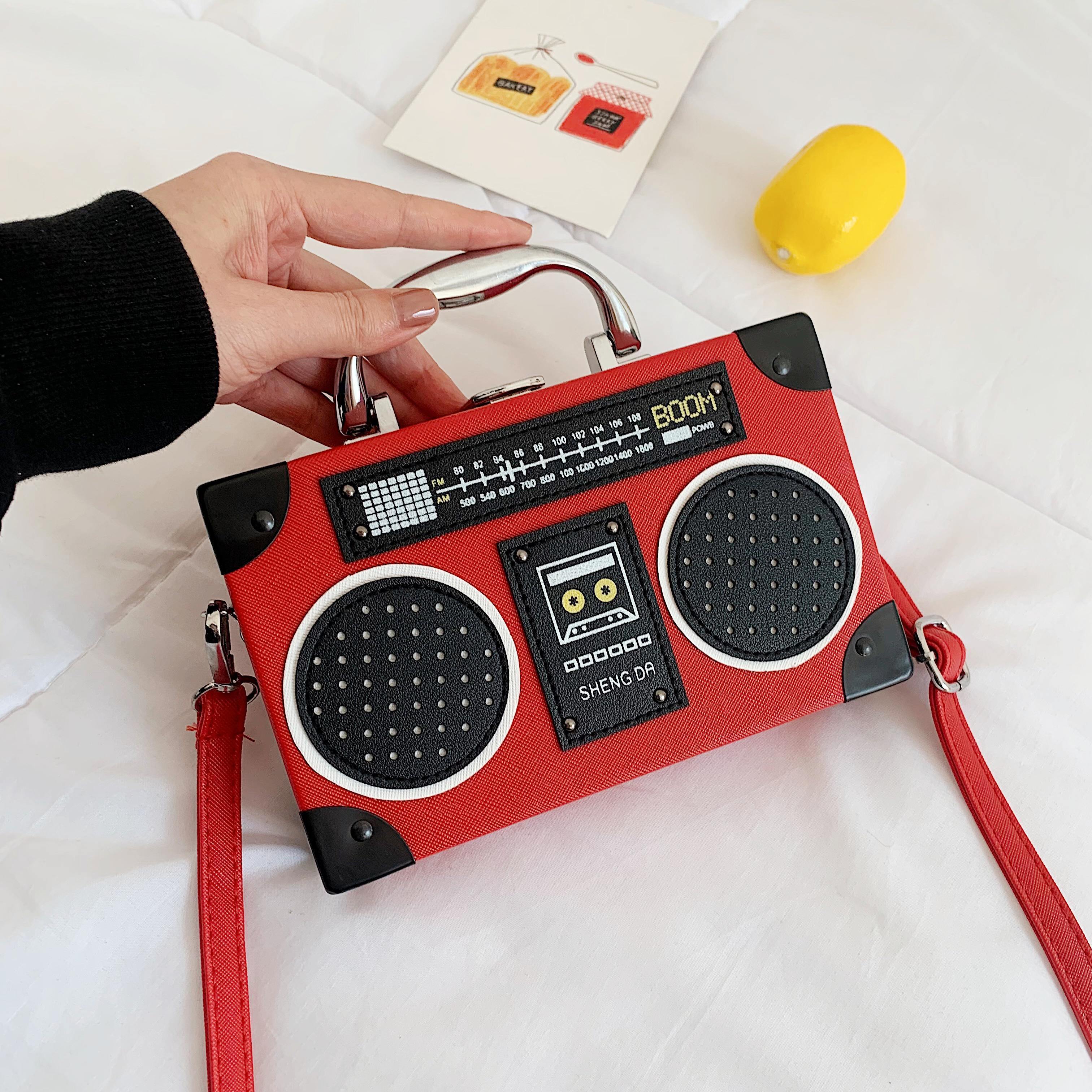 Mini Radio Box Crossbody PU Leather Texture Novelty Bag, Versatile Fashion Shoulder Bag