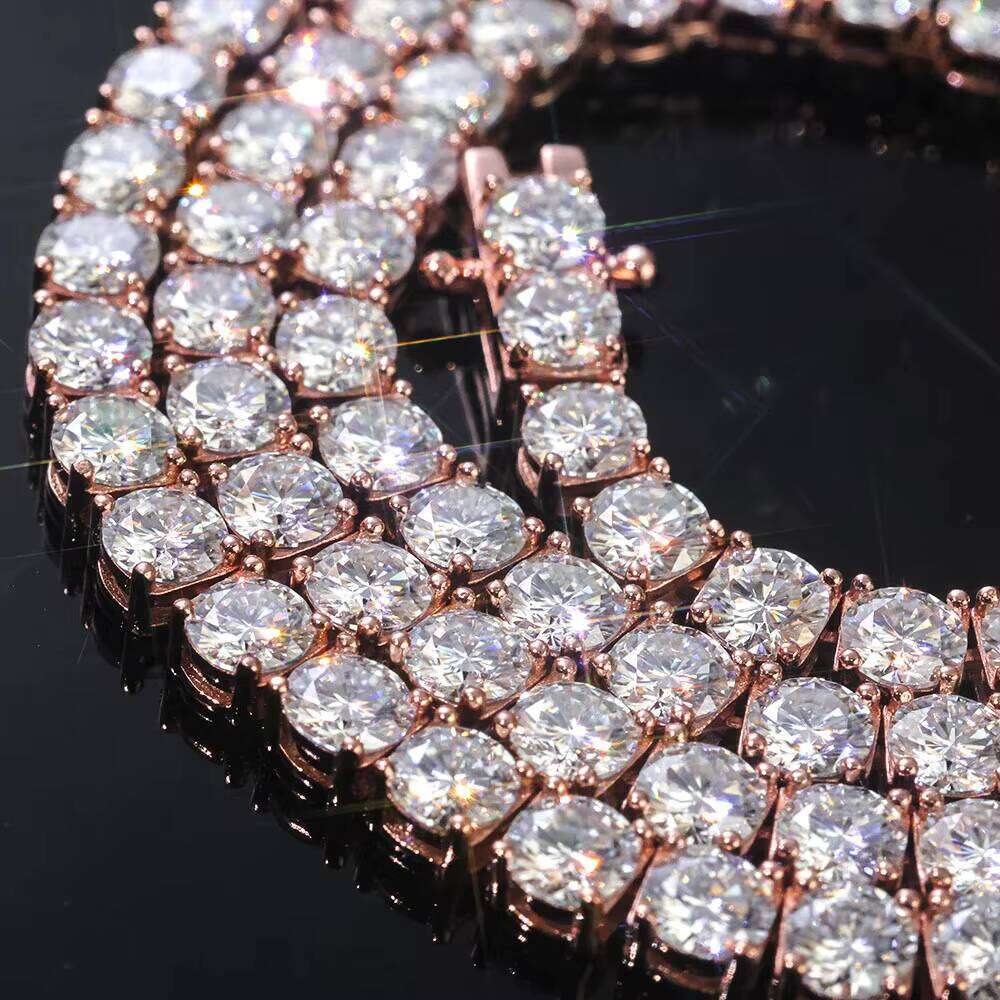 Sparkling VVS Moissanite Tennis Chain Necklace Sier Rose Gold Plated Iced Out Round Cut Jewelry Gift for Women Anniversary