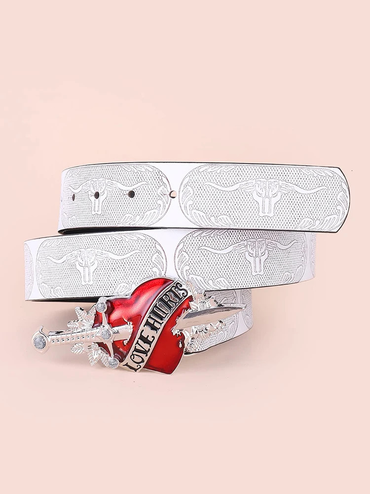 Hip Hop Punk Belt Retro Fashion Personality White Wide Edge Love Casual Versatile Belt Womens Fashion Y2K Couple 250520