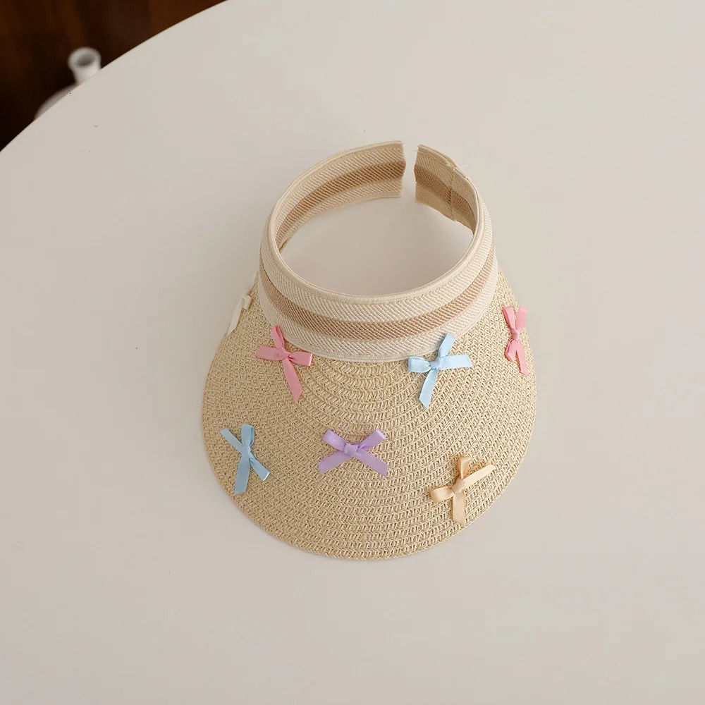 Girl Baby Summer Straw Hat Casual Bowknot Large Brim Sun Visor Cap Outdoor Beach Sunscreen Top Empty Sun Hats Cute Baseball Caps 250527