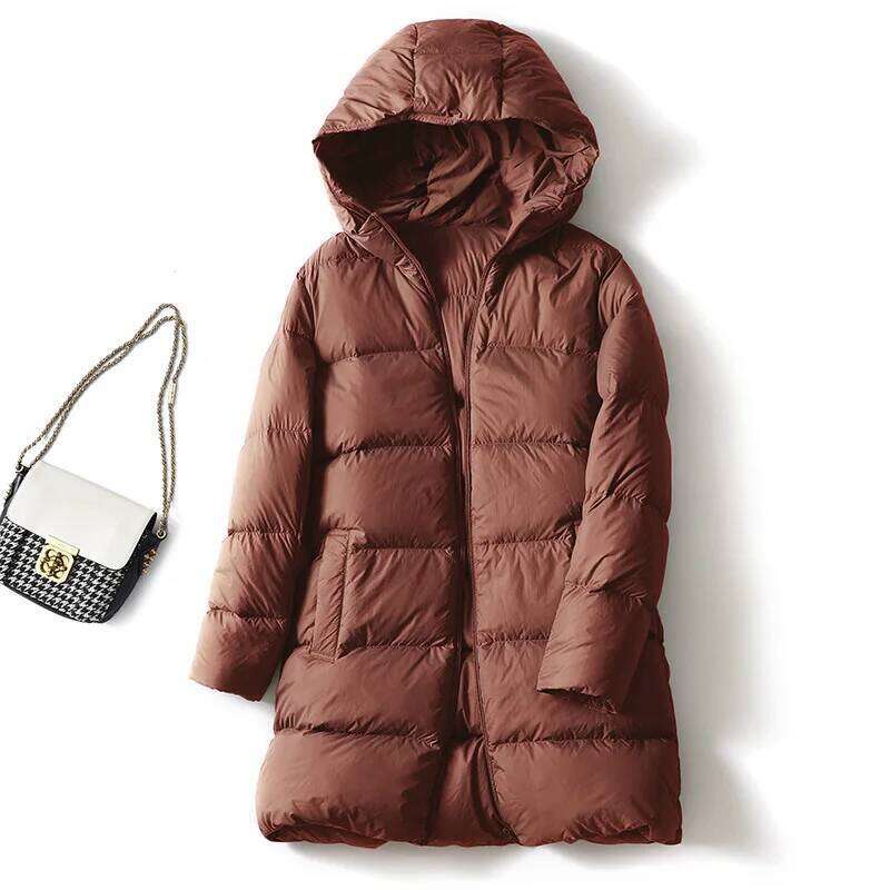 Schinteon Women Ultralight White Duck Down Jacket with Hood New Autumn Winter Warm Casual Outwear Solid Color Simple Coat