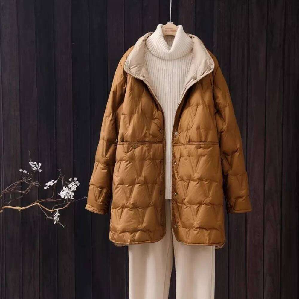 New Autumn Winter Ultralight Long White Duck Down Female Single-Breasted Double Sided Puffer Jacket Women