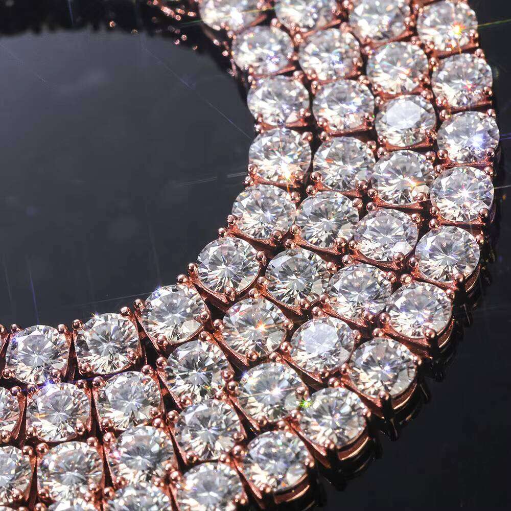 Sparkling VVS Moissanite Tennis Chain Necklace Sier Rose Gold Plated Iced Out Round Cut Jewelry Gift for Women Anniversary