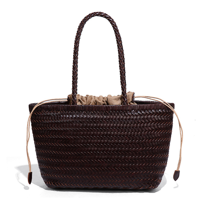 Cowhide Vegetable Basket Handbag Tote Women's Personality Handwoven Casual Vacation Style Shoulder Underarm Bag