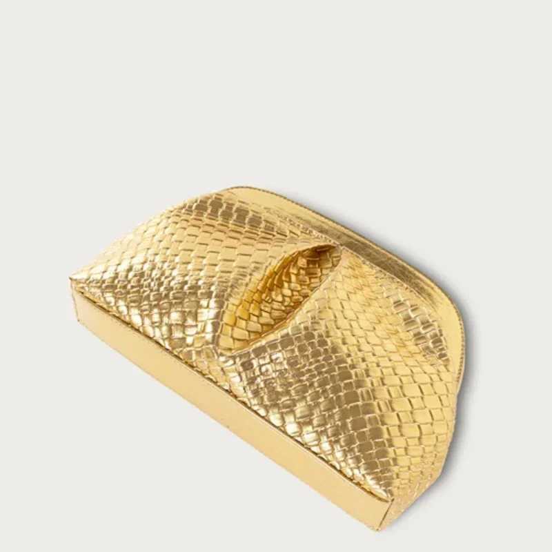 Meet You Autumn New Gold Clutch Bag Luxury Designer Pleated Plaid Woven Evening Bag Wedding Party Christmas Shoulder Bag Female M250528