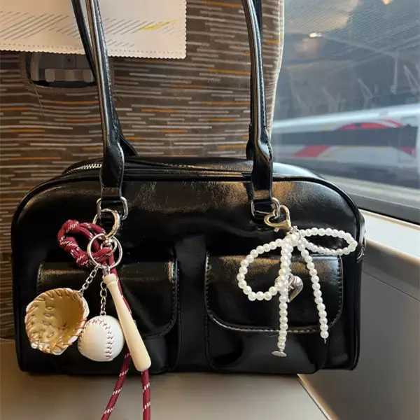 HOT Korean Xu Yunzhen Sane Style Oil Bowling Bag Commute PU Leather Underarm Bag For Women Vintage Large Handbags Purse Y250528