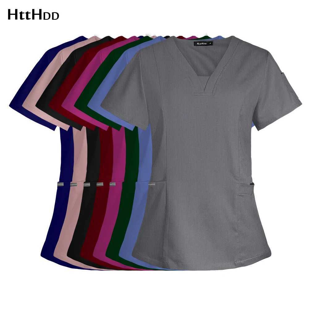 V-neck Short Slved Top Fashion Nurse Uniform Dentist Veterinary Work Uniform Unisex Healthcare Nurse Clothing Scrun Women Mens X250528