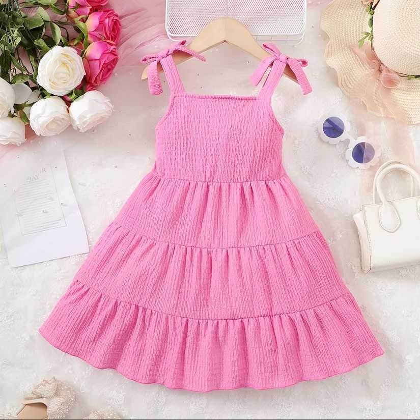 Children Girl Summer Dress Rose Red Bow Suspender Ruffle Comfortable and Soft Dress fits 4-7 Years Cute Girls aged Seaside Beach X250528