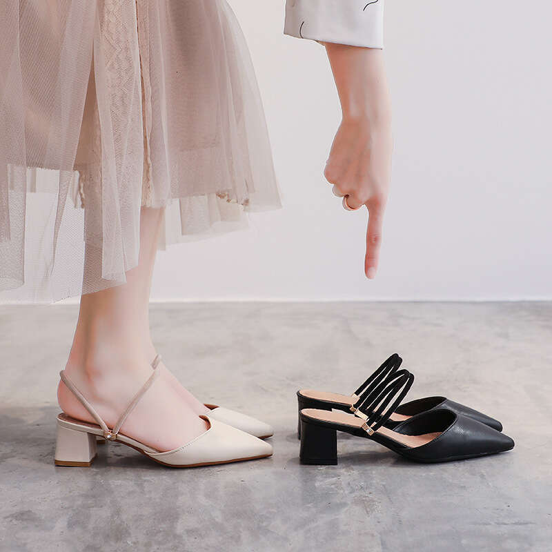 Women's Peep-Toe 2025 New Summer Mid-Heel Chunky Heel Fairy Style Fashion Two-Way Dress Sandals