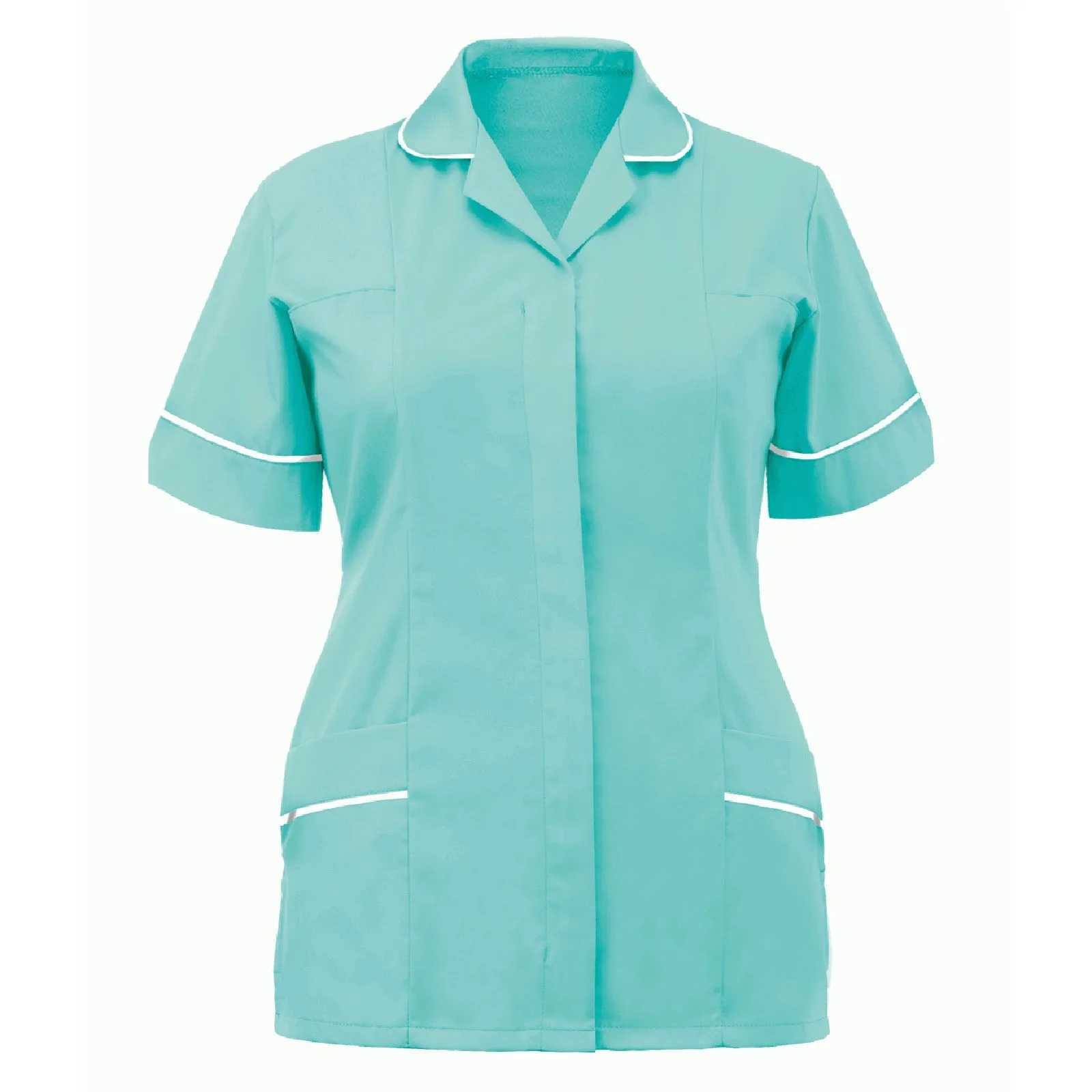 Women Nurses Tunic Uniform Clinic Carer Lapel Protective Clothing Tops Summer Ladies Plus Size Sexy Scrub Work Nurse Uniform New X250528