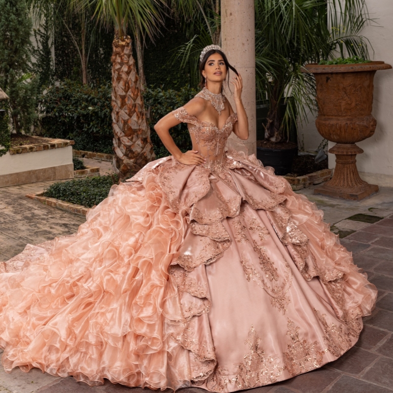 Pink Quinceanera Dresses Ball Gown Off The Shoulder Applique Lace Beading Tiered Tull Party Birthday Sweet 16 Dress Vestidos 15 Anos