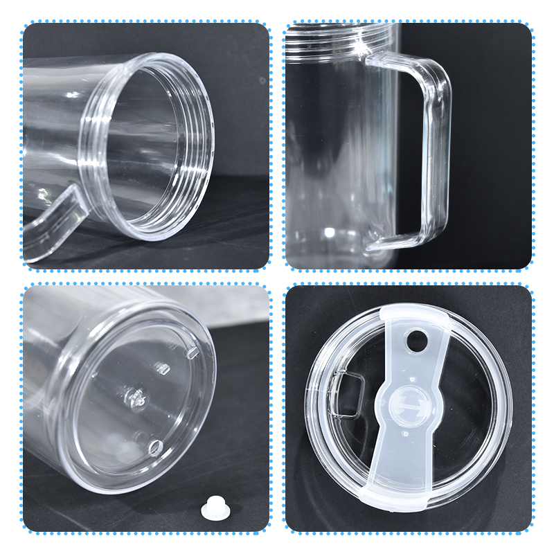 40oz double walled snow globe plastic tumblers with handle plugger straw lid pre-drilled transparent plastic mugs DIY vinyl DTF glitters