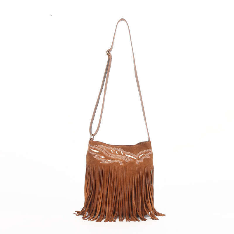 Niche Embroidered Shoulder Simple Crossbody for Women 2023 Autumn Winter New Genuine Leather Matte Tassel Bag