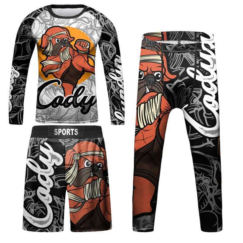 Kids Bjj Rashguard Jiu T-shirt+Pant KickBoxing Sets Boy Gym Children Muay Thai Shorts MMA Clothing Compression Tights X250528