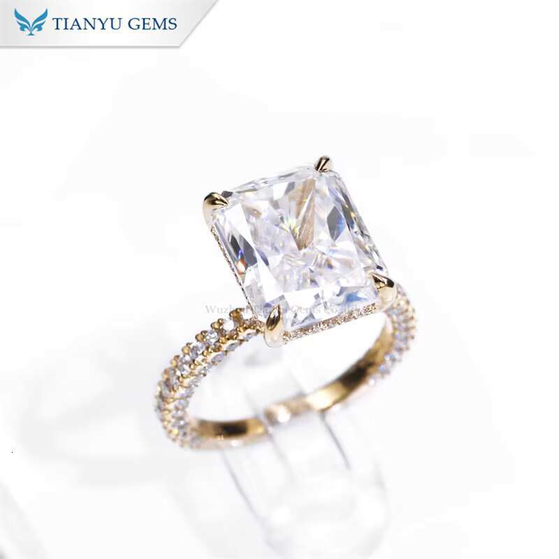Tianyu Gems 5ct Radiant Crushed Ice Cut Moissanite Engagement Rings New Design 9*11mm Solid Yellow Gold 10k 14k 18k Wedding Gift