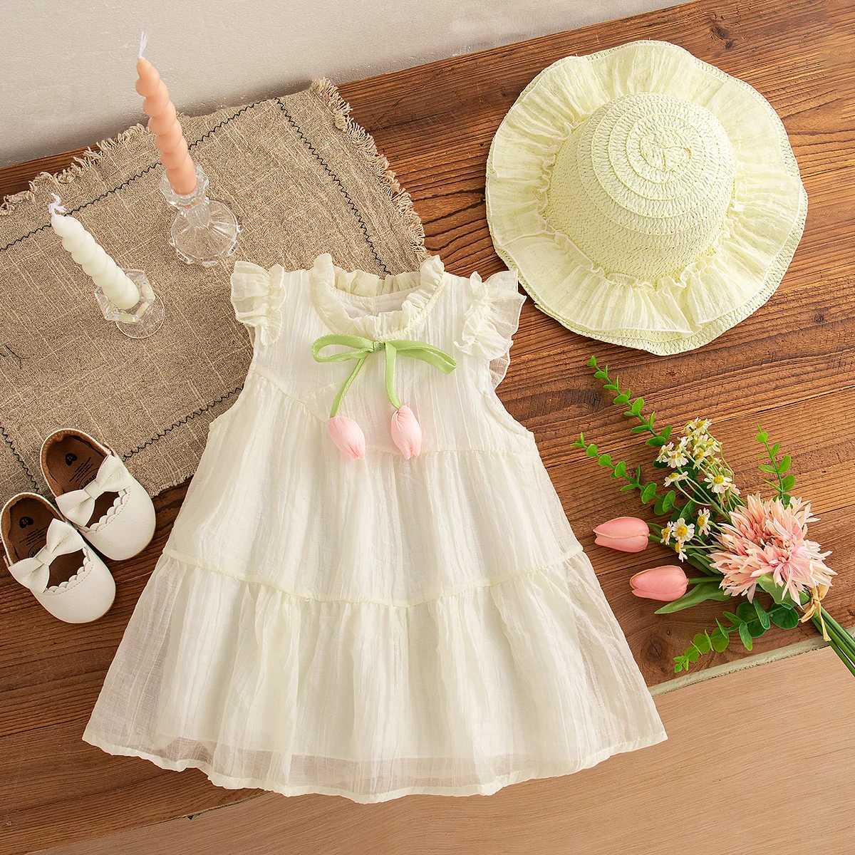 Baby Girl Dress Summer Solid Color Tulip Girl Dress Cute Bow Small Fly Sleeve Girl Princess Dress Baby Clothes Girl X250528