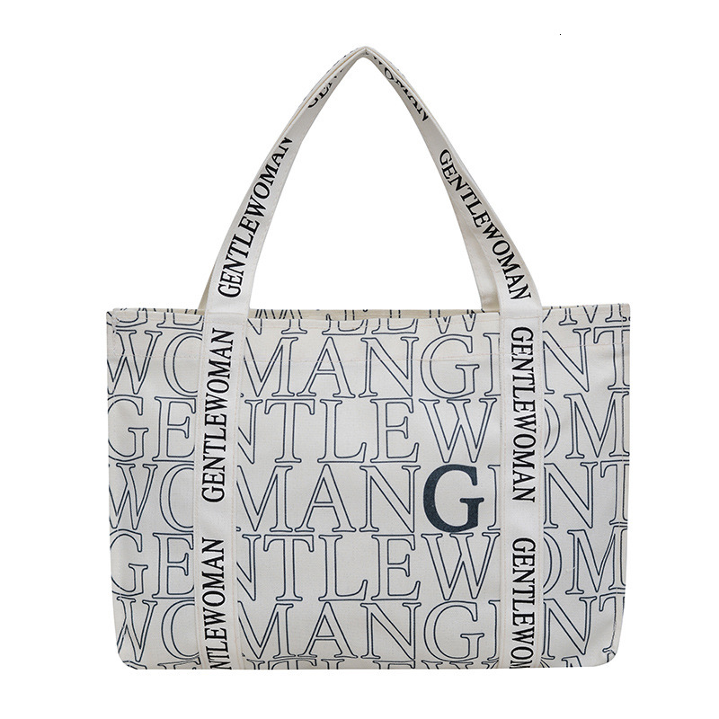 Luxury Brand Designer Bag Korean Version Letter Tote With Large Capacity, Simple And Durable Canvas Shoulder Handbag, Shopping Bag, White-Collar Commu