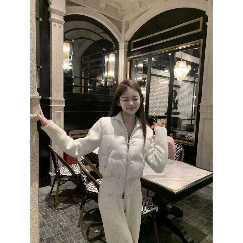 Padded Jacket Women Parkas Spliced Knitted Sleeves Outwear Stand-up Collar Slim Fit Outfits Thickened Coats Female Clothing