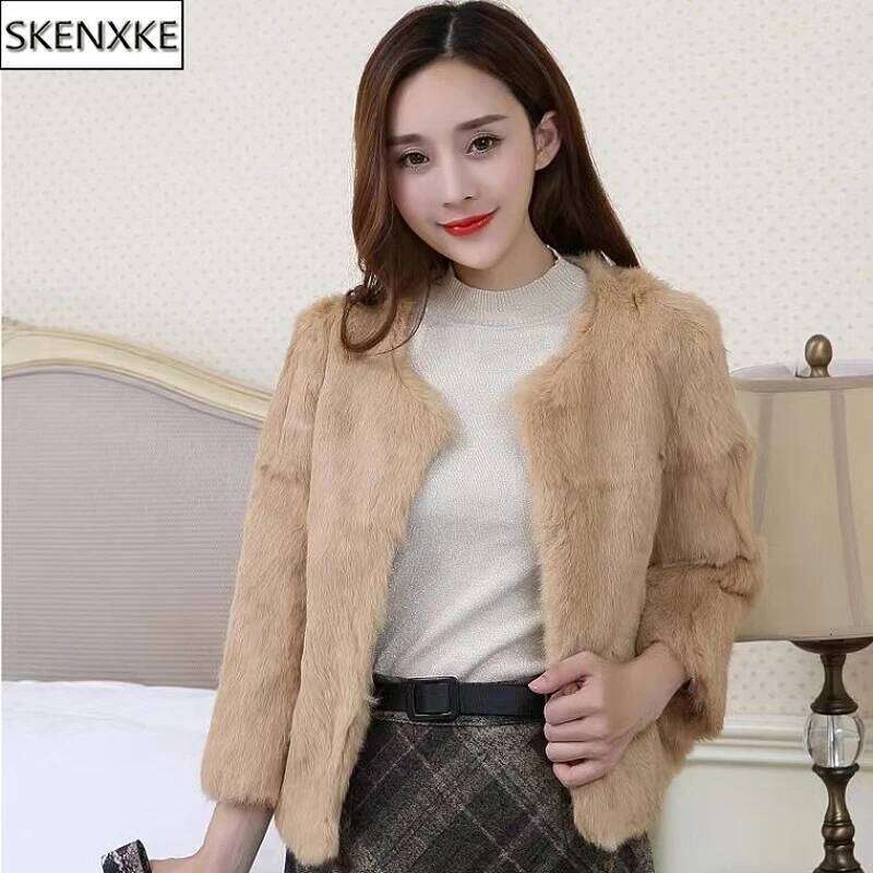 Coat Winter Women Warm 100% Genuine Jacket Natural Soft Rabbit Lady Real Fur Overcoat