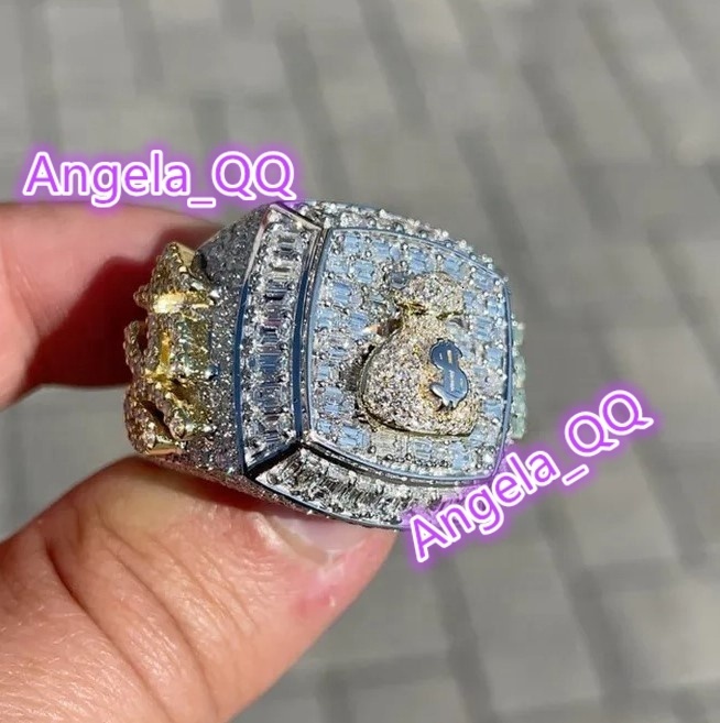 VVS Moissanite Diamond Ring Custom Luxury Hip Hop Jewelry Wedding Ring 18k White Gold Iced Out 925 Sterling Silver Ring for Men