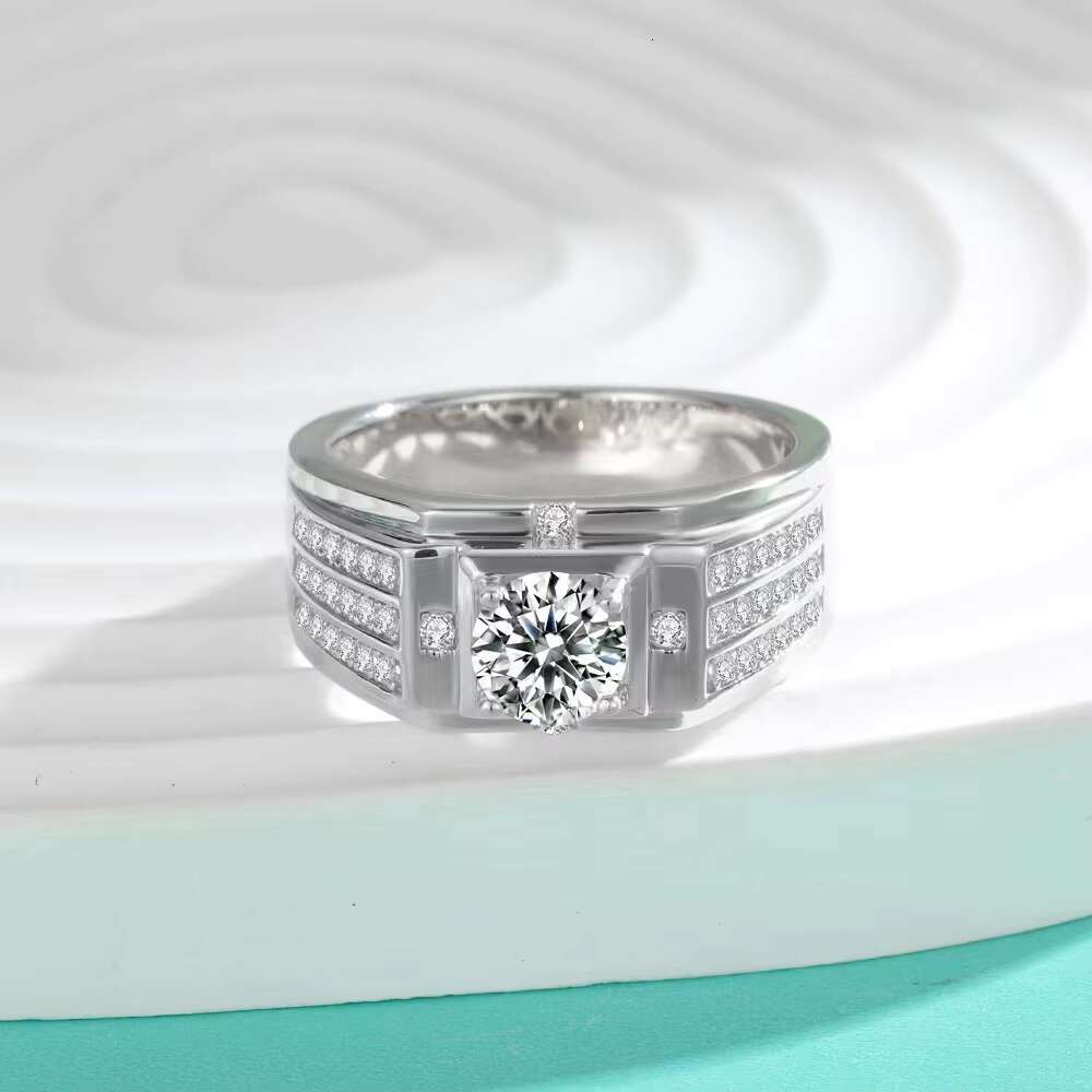High Quality 1ct VVS1 D Color clear Moissanite Diamond Jewelry 925 Sterling Silver Engagement Men Wedding Rings