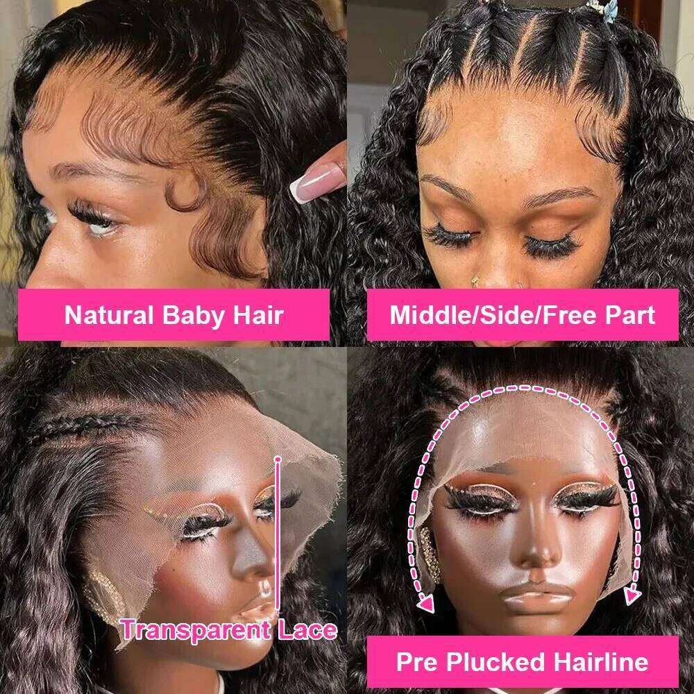38 Inch Deep Wave 250 Density Glueless Wig 13X6 HD Lace Frontal Human Hair Remy Transparen Pre Plucked Brazilian Wigs For Women