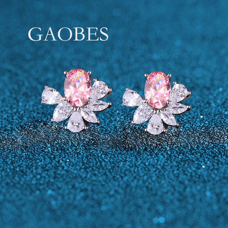 S925 Sterling Silver Multi-Color Stud Earrings in Red, Pink, Green, and Blue, Women's Niche and Versatile Jewelry, High-End Fashion Design