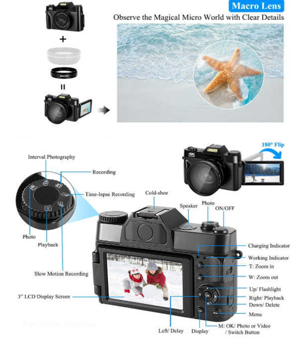 Digital Cameras Compact digital photography camera 4K WIFI network camera retro video recorder YouTube 48MP camera 16X digital zoom camera z250528