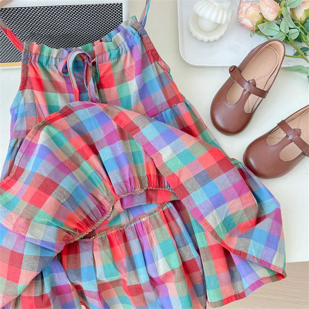 Bear Leader Girls Set 2023 Summer New Casual Dress Colorful Plaid Strap Dress Sleeveless Princess Dress Girls Fashion Dress X250528