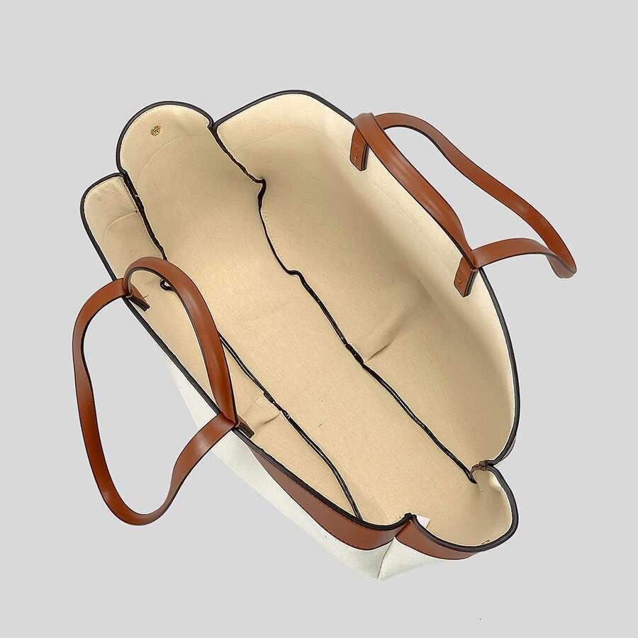 Canvas Splicing PU Tote Composite Bag For Women Designer Handbag Purse 2024 New Fashion Large Capacity Shopping Shoulder