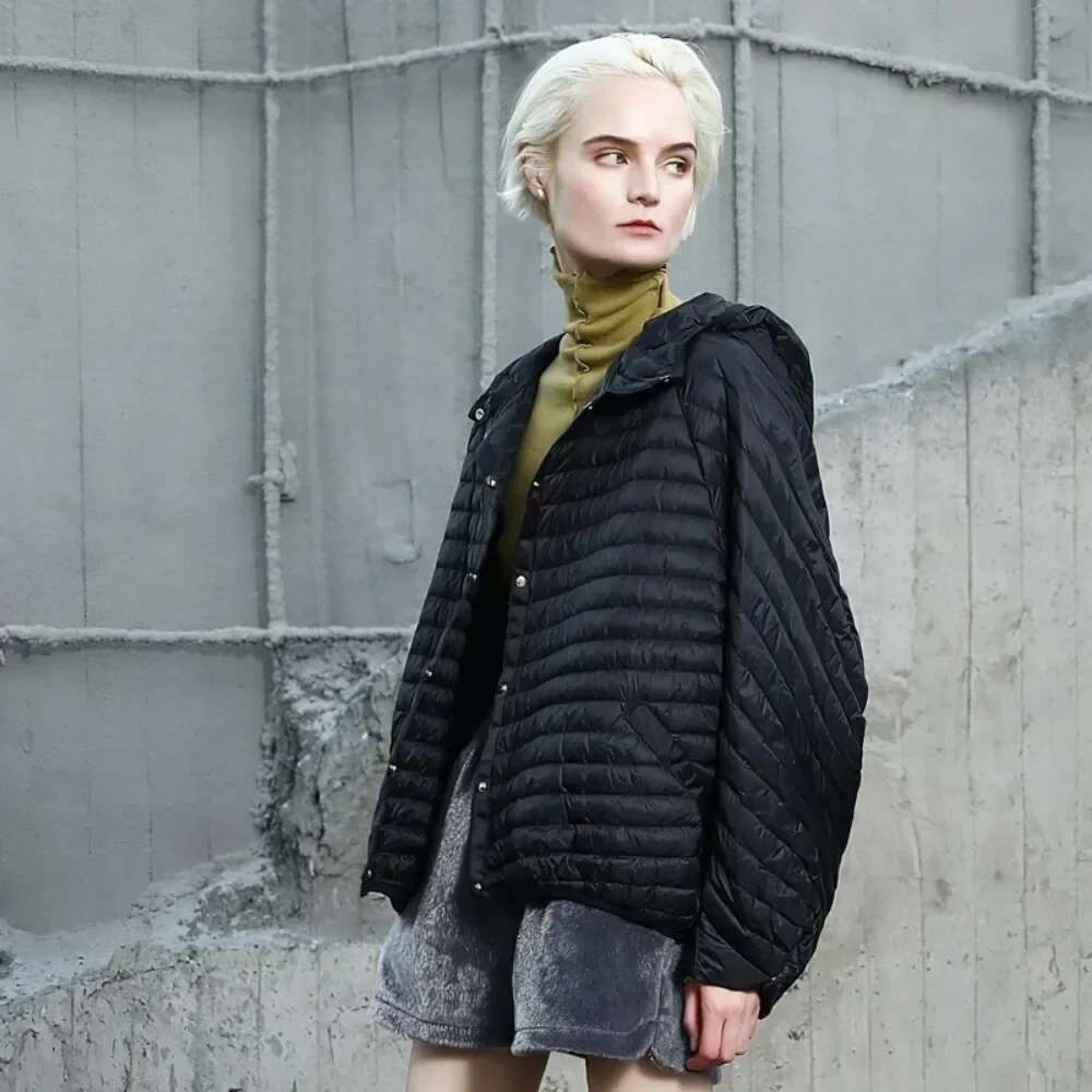 Ultra Light Lantern Sleeve White Duck Down Coat Feather Winter Vintage Women Oversize Hood Puffer Jacket Female Casual