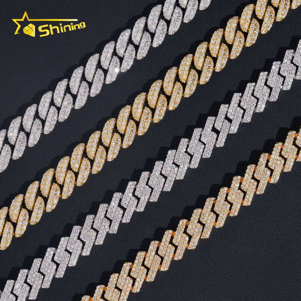 Hip Hop Fine Jewelry Factory Direct Sell 10MM Iced Out Sterling Sier White Gold Plated Moissanite Cuban Link Chain Men