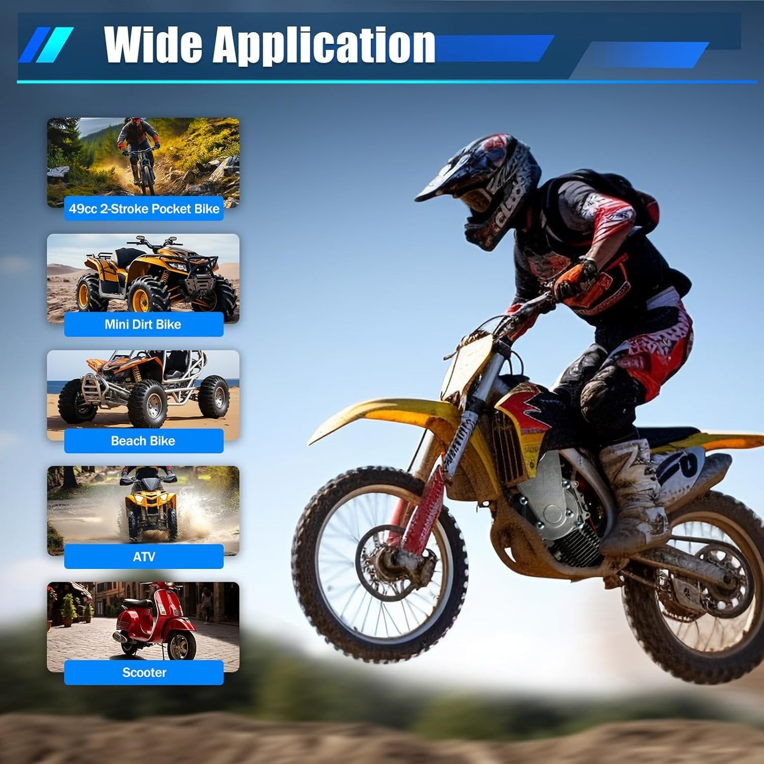 49cc 50cc 2 Stroke Racing Engine Motor, Gasoline Engine Single Cylinder Pull Rope Start Motor for Dirt Bike Pocket Bike ATV Scooters, Pocket Bike Engi