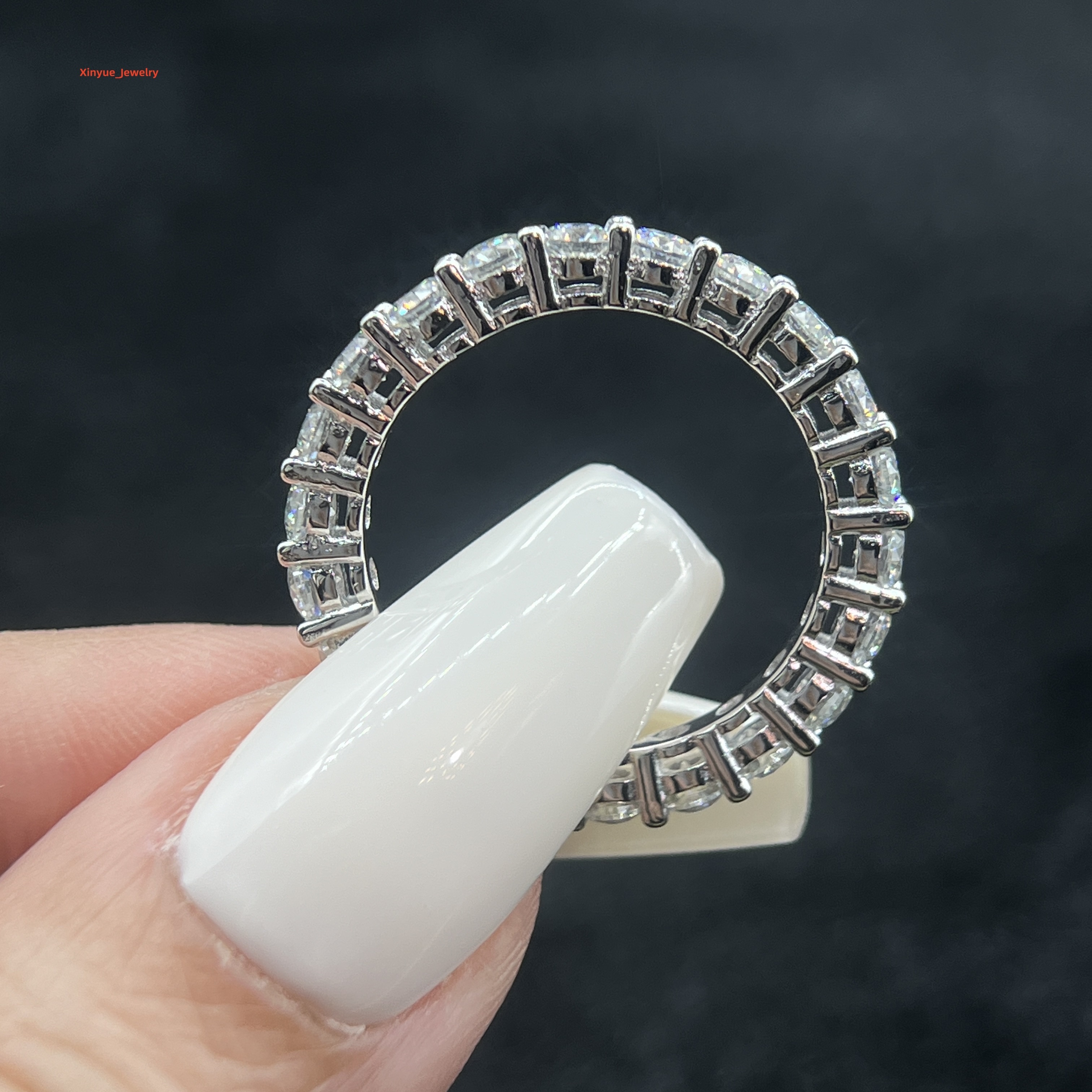 Luxury 2 3mm D Color VVS Full Moissanite Gemstone S925 Sterling Silver Engagement Eternity Band Ring for Women Wedding Jewelry