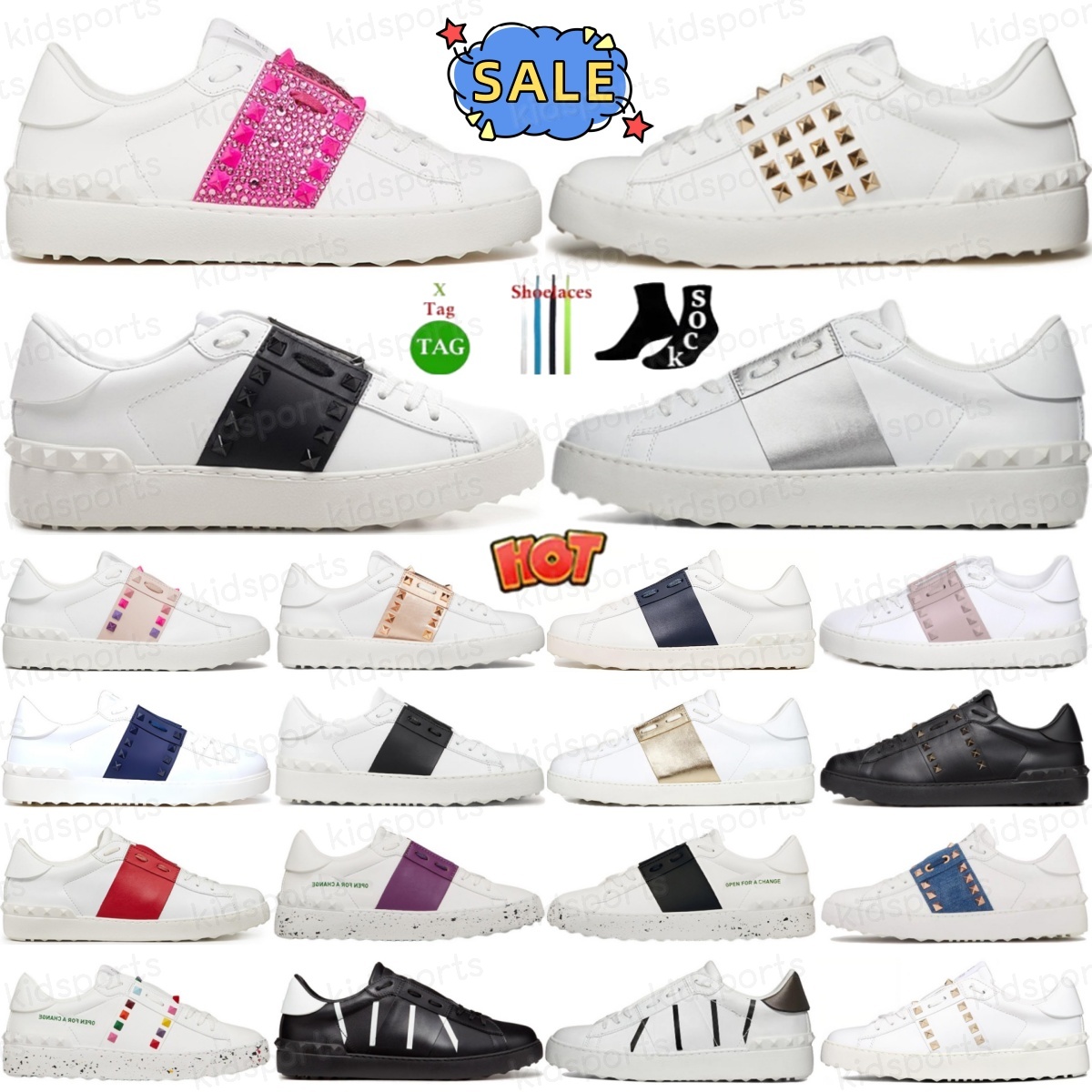 designer shoes Open Rivet sneakers womens Spliced sports Casual shoe White Black Band Logo Bronze For Change Yellow Green Famous Leather flat mens trainers