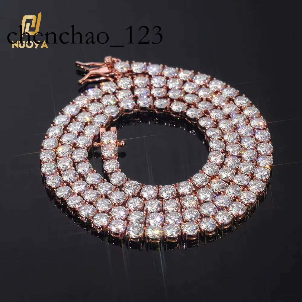 Sparkling VVS Moissanite Tennis Chain Necklace Sier Rose Gold Plated Iced Out Round Cut Jewelry Gift for Women Anniversary