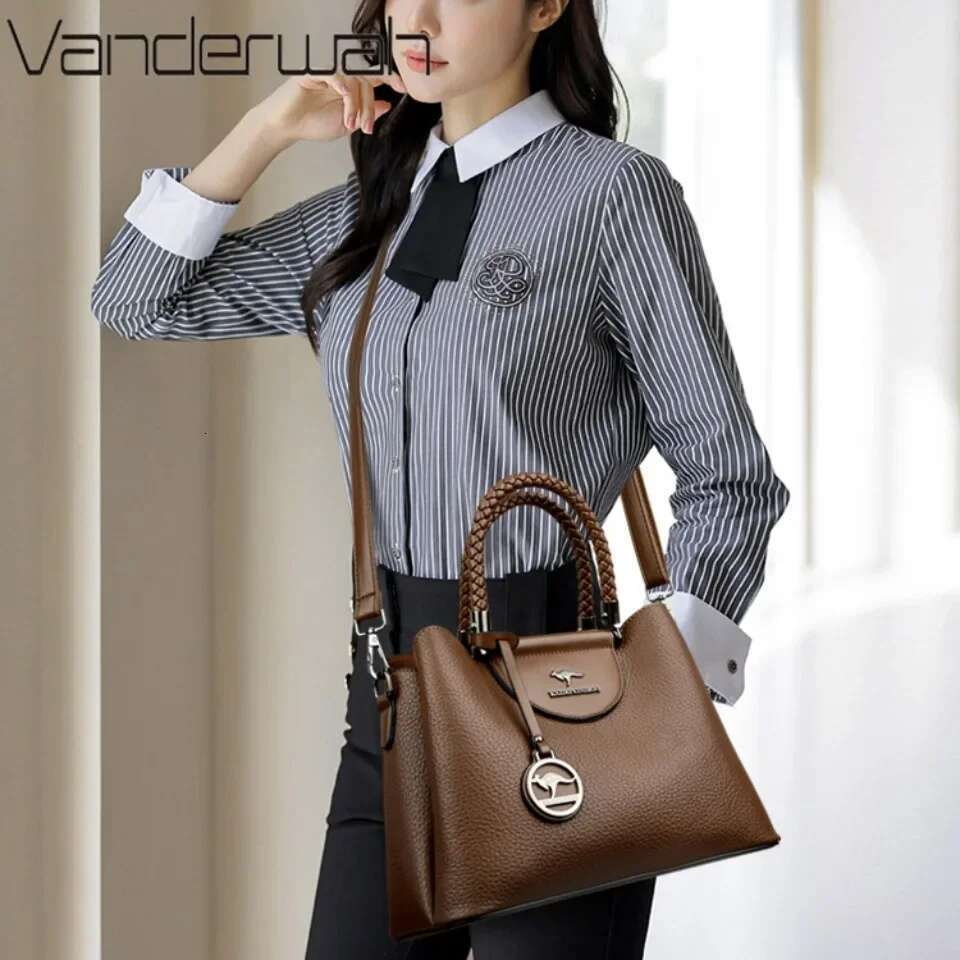 VANDERWAH 3 Layer Design Women's Handbags Designer Shoulder Crossbody Bags High Quality PU Leather Ladies Casual Tote Bag