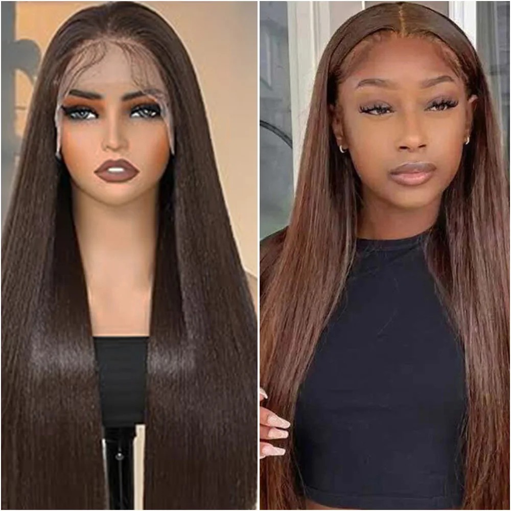 40 Inch Chocolate Brown Long Straight Human Hair Wigs 13x6 HD Lace 13x4 Lace Frontal Wig Brazilian Straight Hair Wigs synthetic For Women