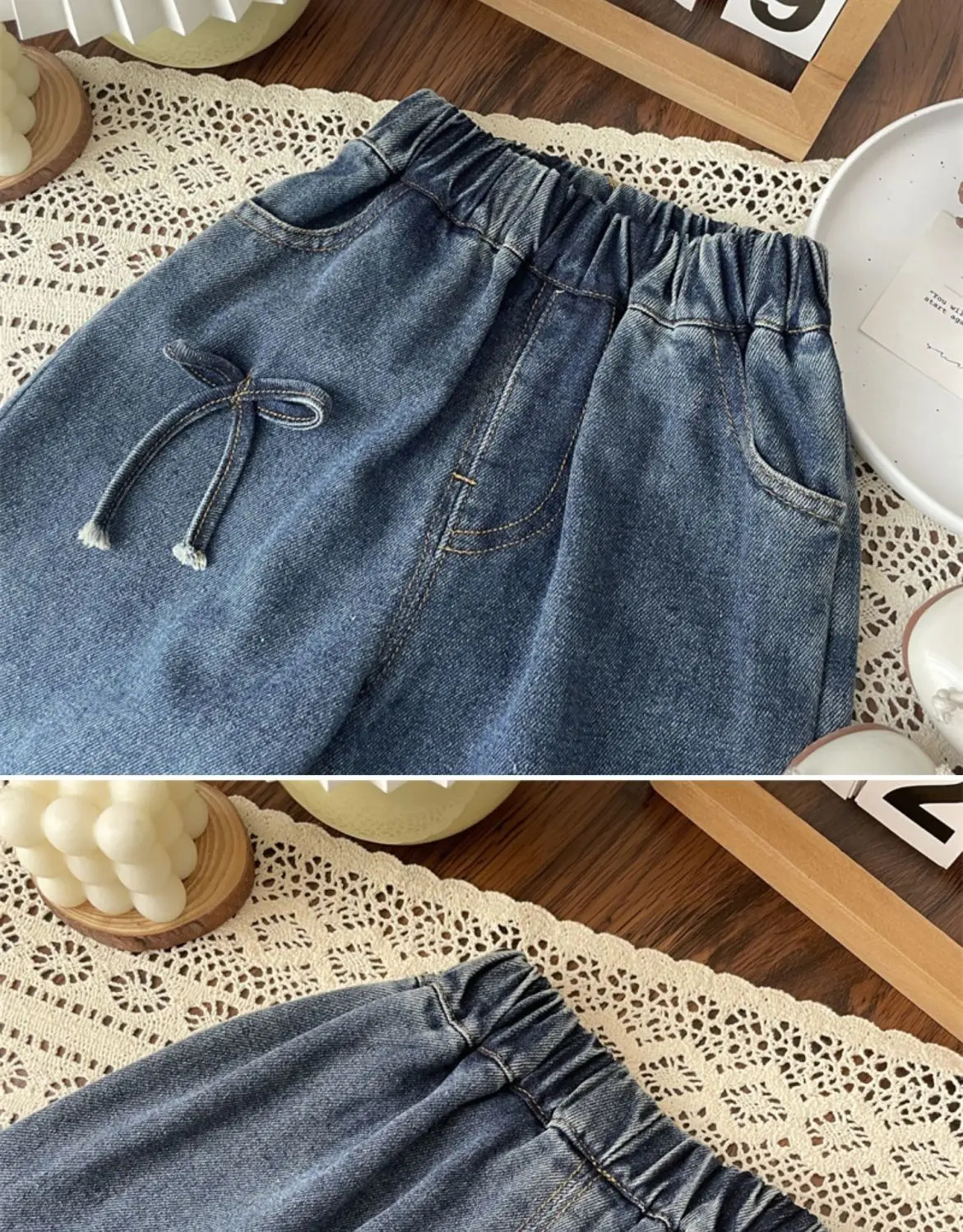 Spring and Autumn Girls Baby Jeans Loose Edition Childrens Korean Bow Denim Straight Leg Pants Wide 250528