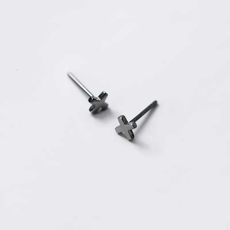 925 Sterling Silver Black Cross Stud Earrings For Women Hiphop Fashion Men Female Jewelry 250527