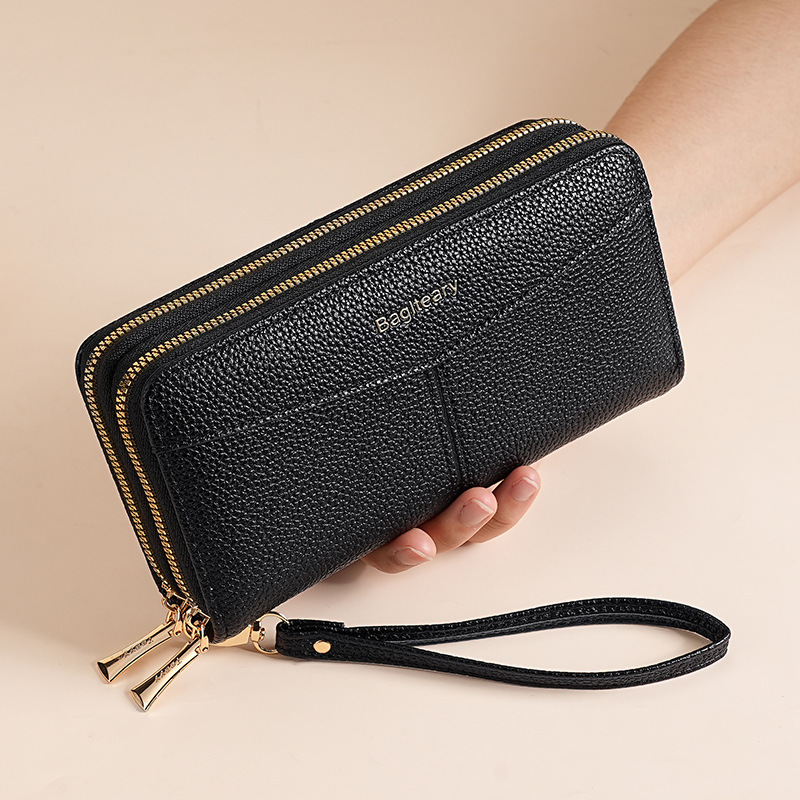 Elegant and simple long double zipper women's wallet, large capacity multi card slot wallet, designer men's fashion wallet