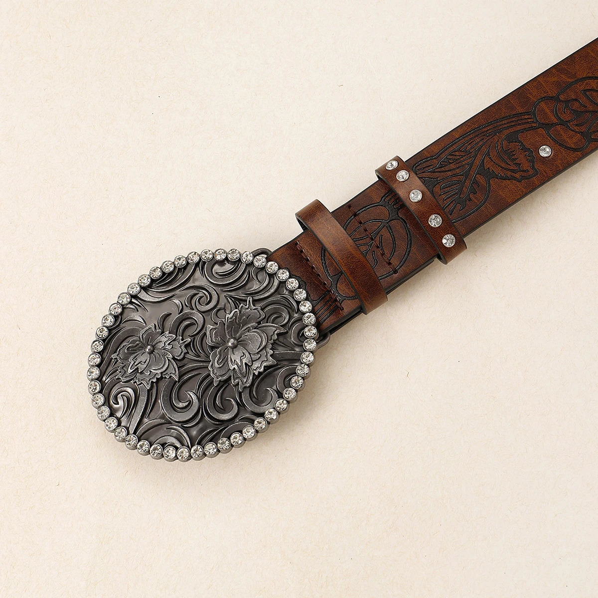 Tang Cao Pattern Retro Belt Buckle Street Dance Hip Hop Big Head Belt Western Denim Buckle Unisex Belt 250520
