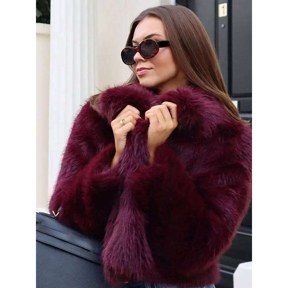 Bury Faux Fur Coat Vintage Long Sleeve Furry Warm Jackets Fashion Casual Women Coats 2024 Autumn High Street Lady Outerwear