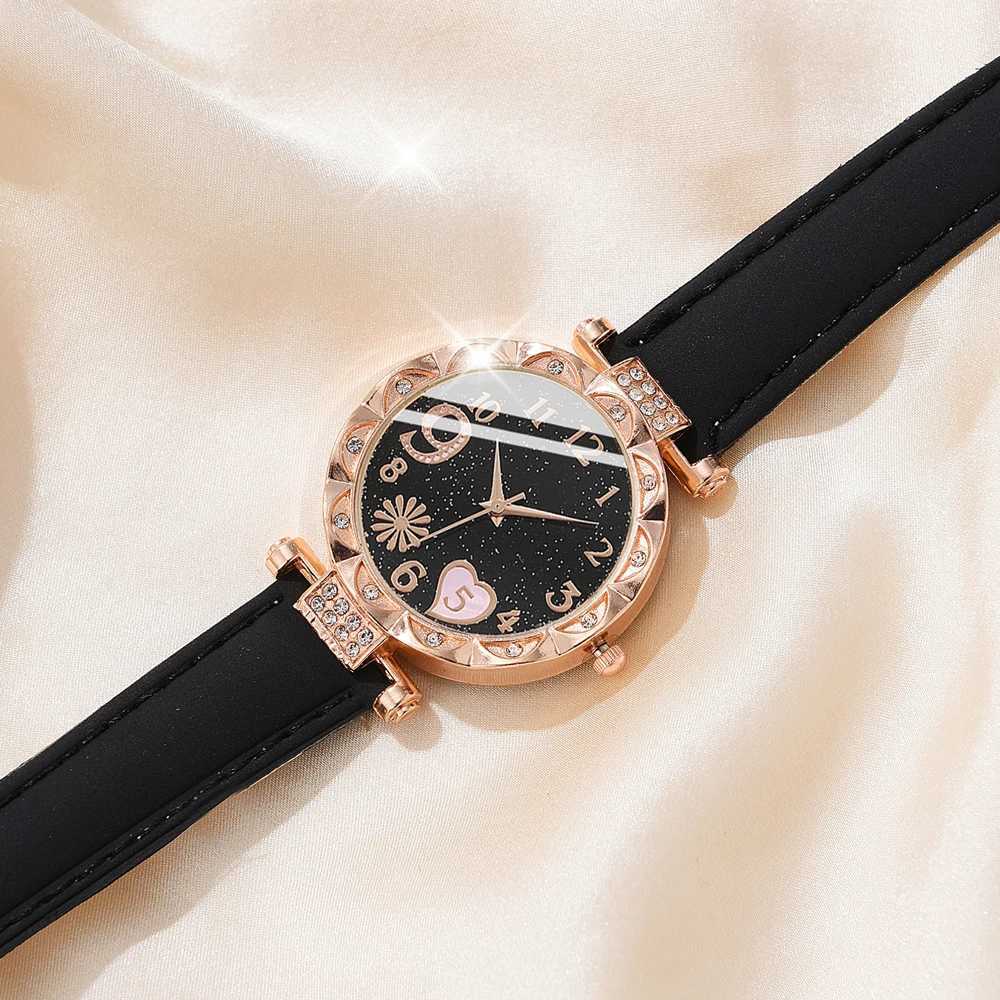 6PCS Set Watch For Women Luxury Leather Analog Ladies Quartz Wrist Watch Fashion Bracelet Watch Set Female Relogio FemininoXJ250527